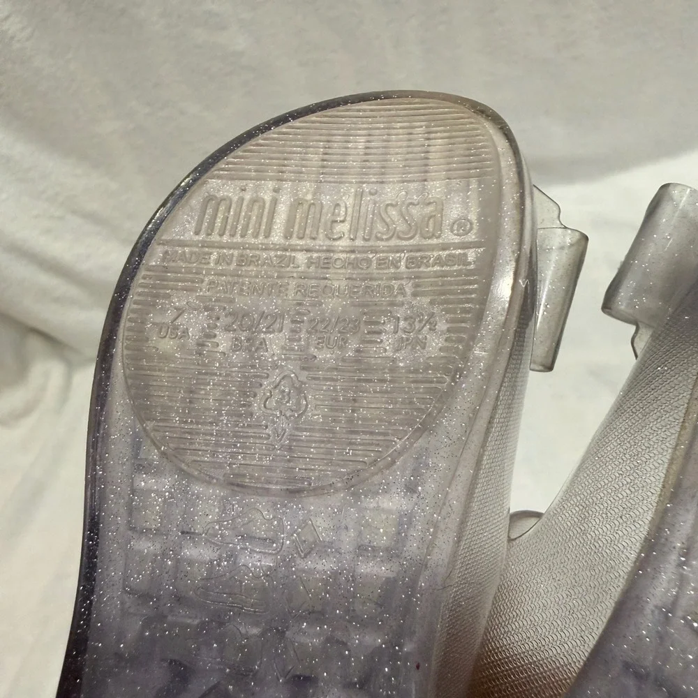 Mini Melissa‎ Glitter Bow Jelly Mary Jane Flats Size 7 Toddler Kids Silver Shoes
